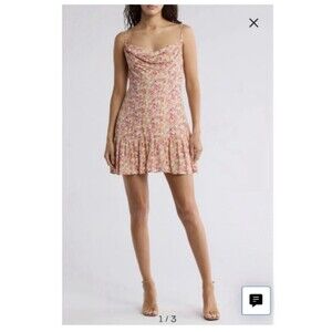 Lush Pink Floral Cowl Neck Midi Dress